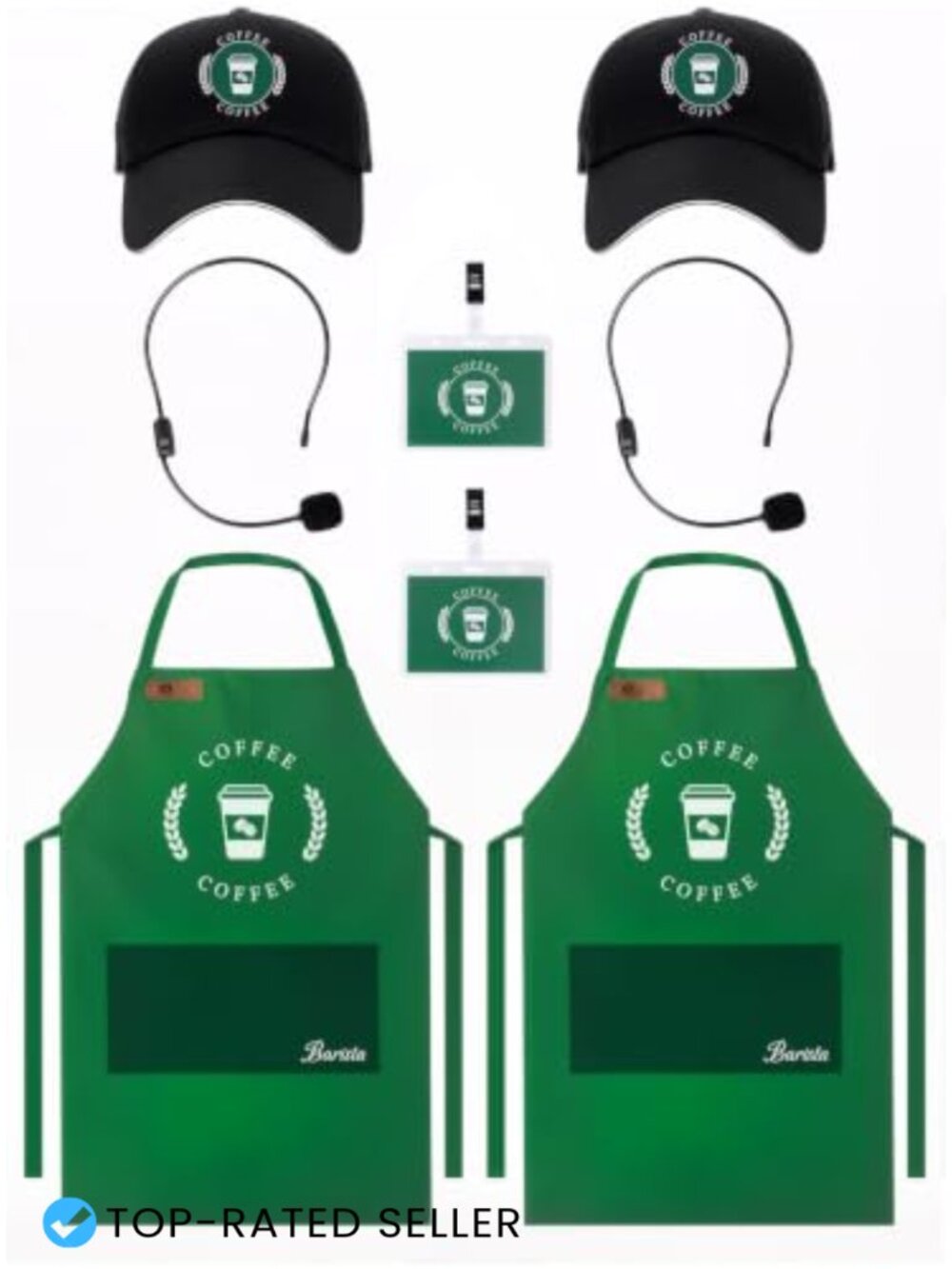 Barista Costume Set Apron Cap Name Tag One Size Fits Most